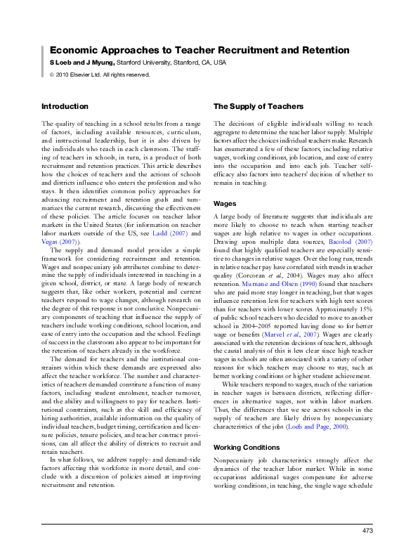 (PDF) Economic approaches to teacher recruitment and retention