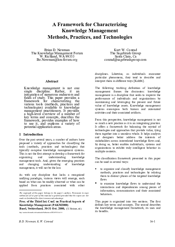 (PDF) A framework for characterizing knowledge management methods ...