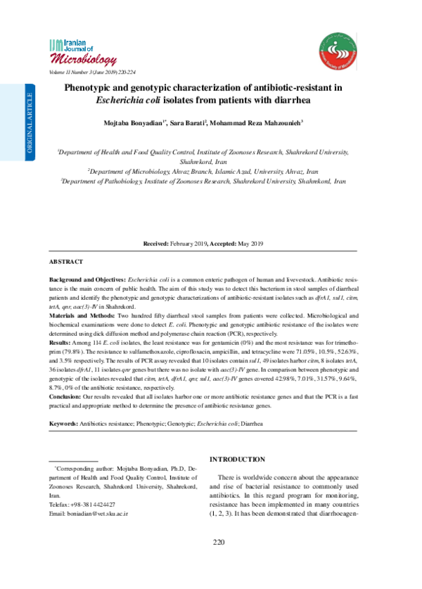 (PDF) Phenotypic and genotypic characterization of antibiotic-resistant ...