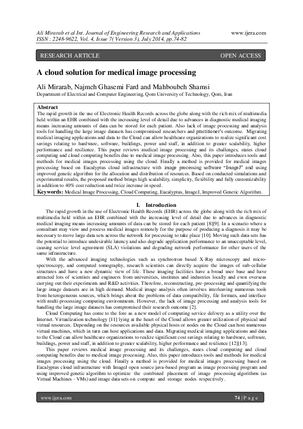 (PDF) A cloud solution for medical image processing