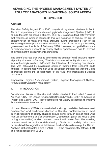 (PDF) Advancing the hygiene management system at poultry abattoirs in ...