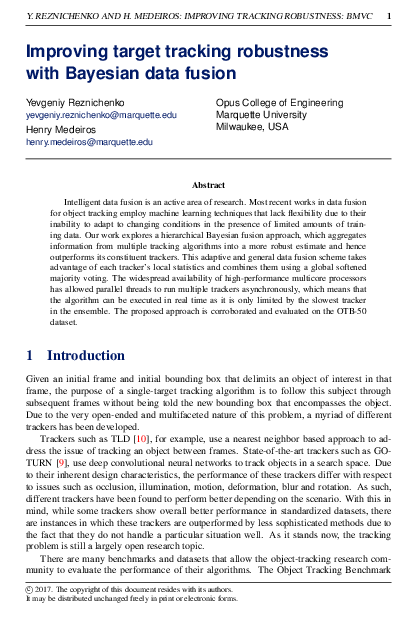 (PDF) Improving target tracking robustness with Bayesian data fusion
