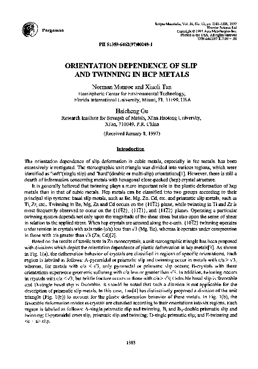 (PDF) Orientation dependence of slip and twinning in HCP metals