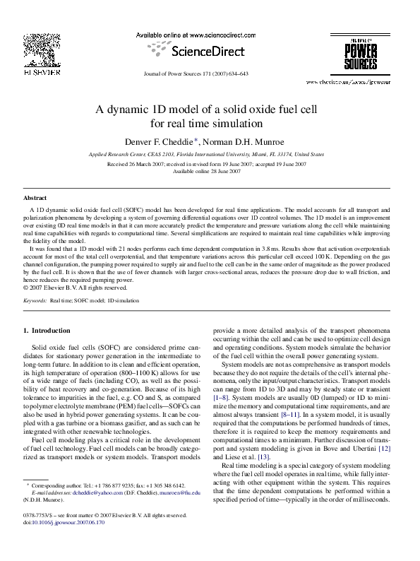 (PDF) A dynamic 1D model of a solid oxide fuel cell for real time ...
