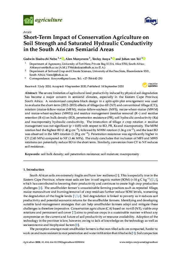 (PDF) Short-Term Impact of Conservation Agriculture on Soil Strength ...