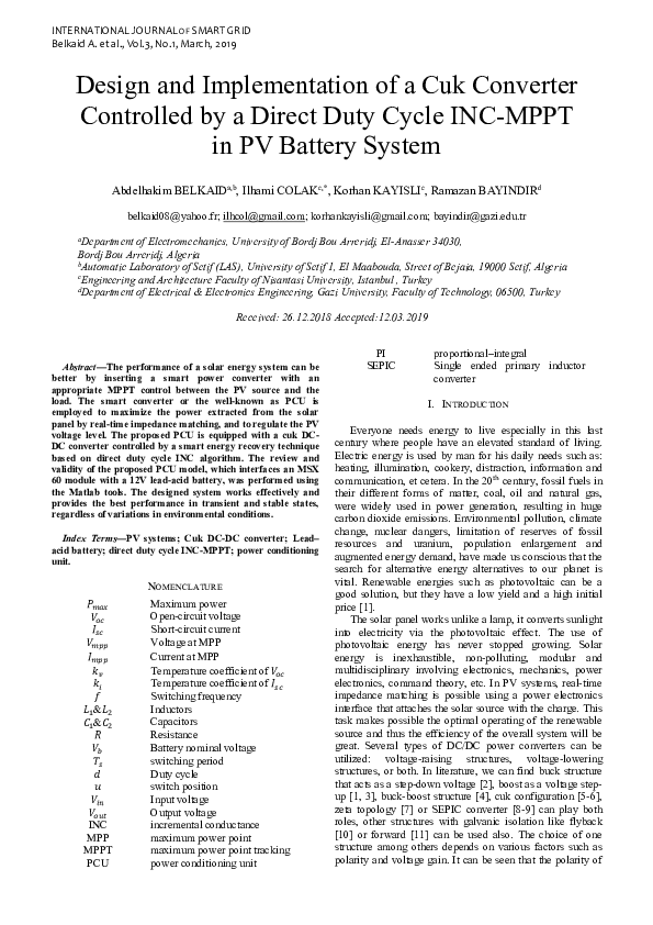(PDF) Design and Implementation of a Cuk Converter Controlled by a ...
