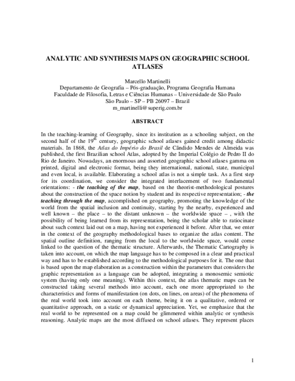 (PDF) Analytic and Synthesis Maps on Geographic School Atlases