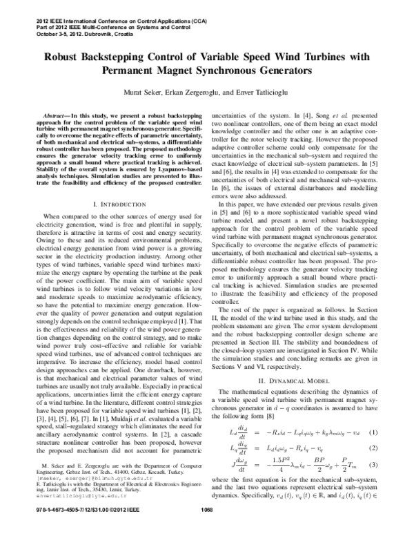 (PDF) Robust backstepping control of variable speed wind turbines with ...