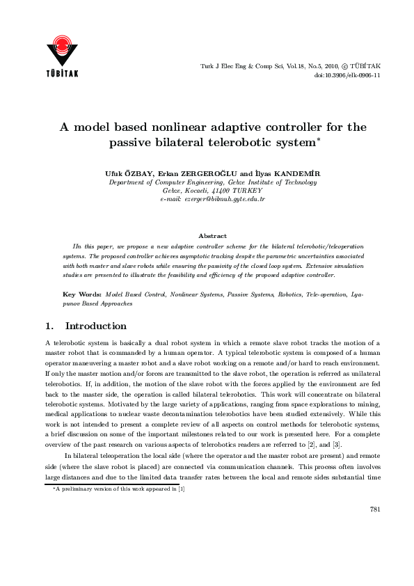 (PDF) A model based nonlinear adaptive controller for the passive ...