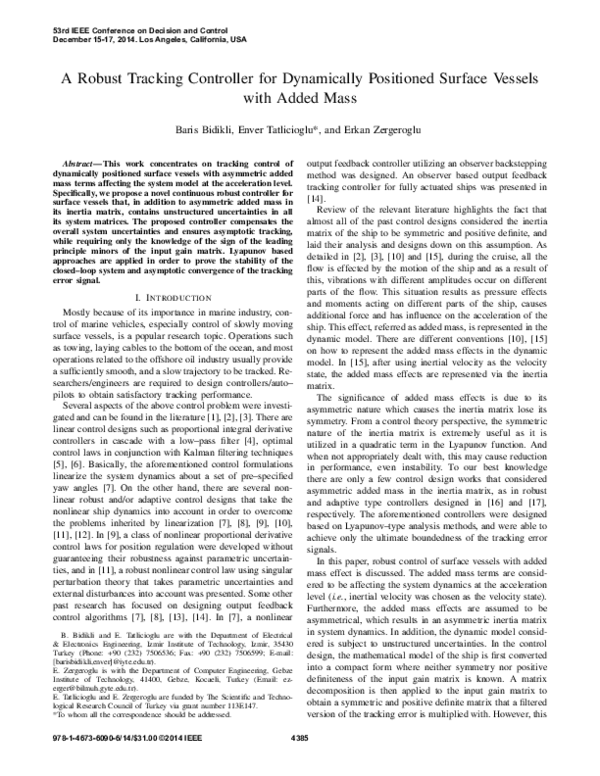 (PDF) A robust tracking controller for dynamically positioned surface ...