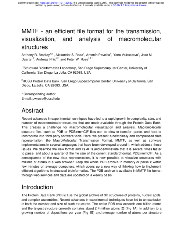 (PDF) MMTF - an efficient file format for the transmission ...