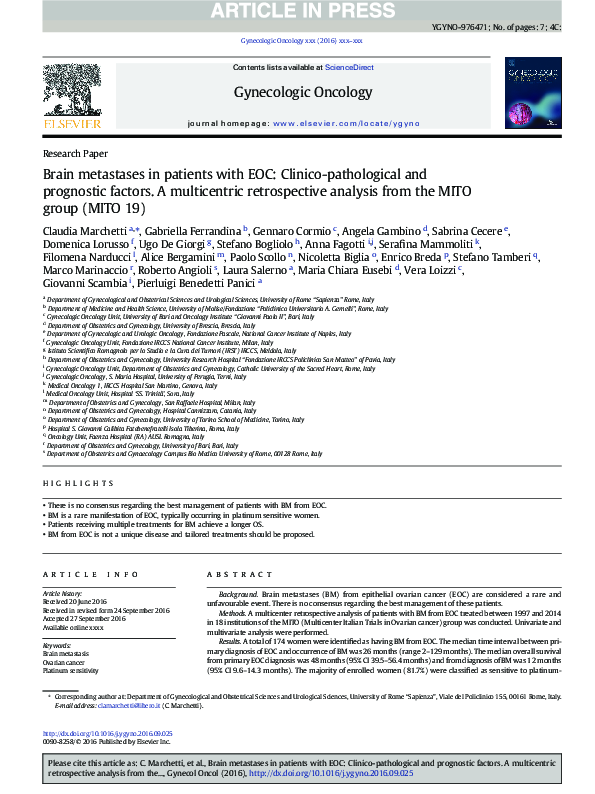 (PDF) Brain metastases in patients with EOC: Clinico-pathological and ...