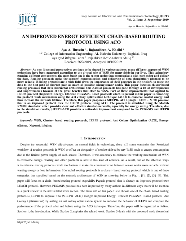 (PDF) An IMPROVED ENERGY EFFICIENT CHAIN-BASED ROUTING PROTOCOL USING ACO