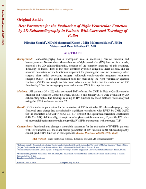 (PDF) Best Parameter for the Evaluation of Right Ventricular Function ...