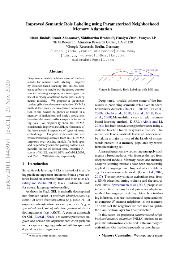 (PDF) Improved Semantic Role Labeling using Parameterized Neighborhood ...