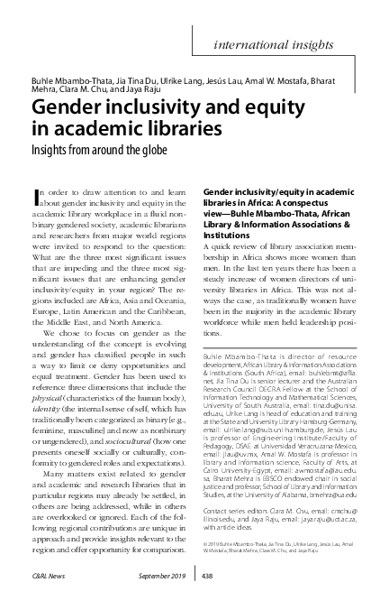 (PDF) Gender inclusivity and equity in academic libraries: Insights ...