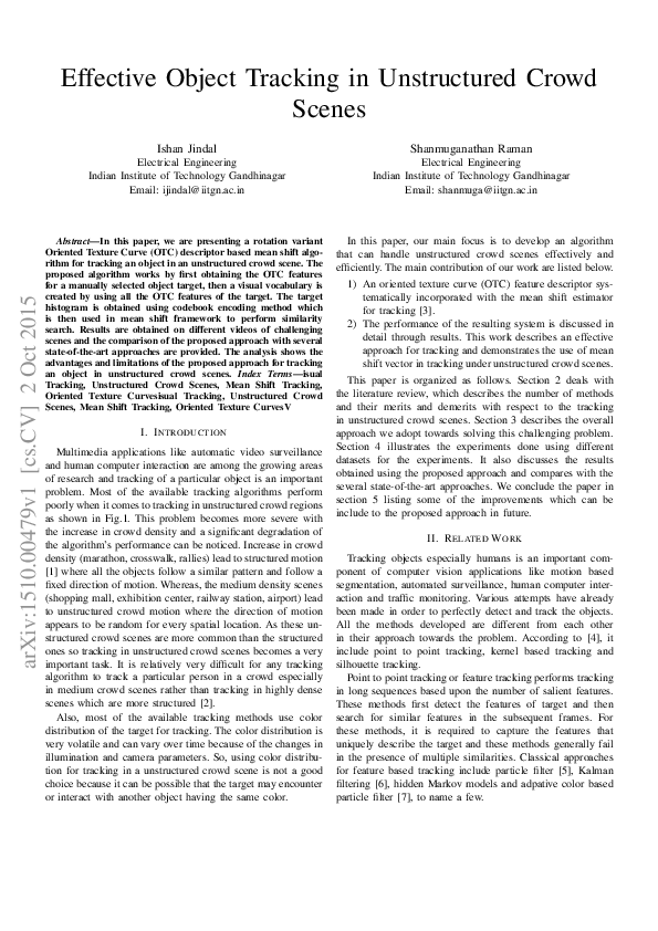 (PDF) Effective object tracking in unstructured crowd scenes