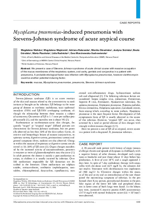 (PDF) Mycoplasma pneumoniae-induced pneumonia with Stevens-Johnson ...