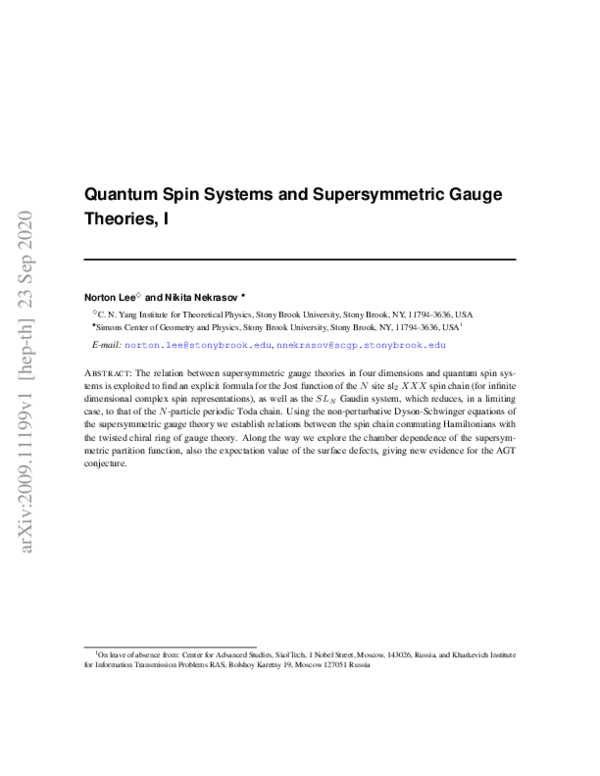 (PDF) Quantum Spin Systems and Supersymmetric Gauge Theories, I ...