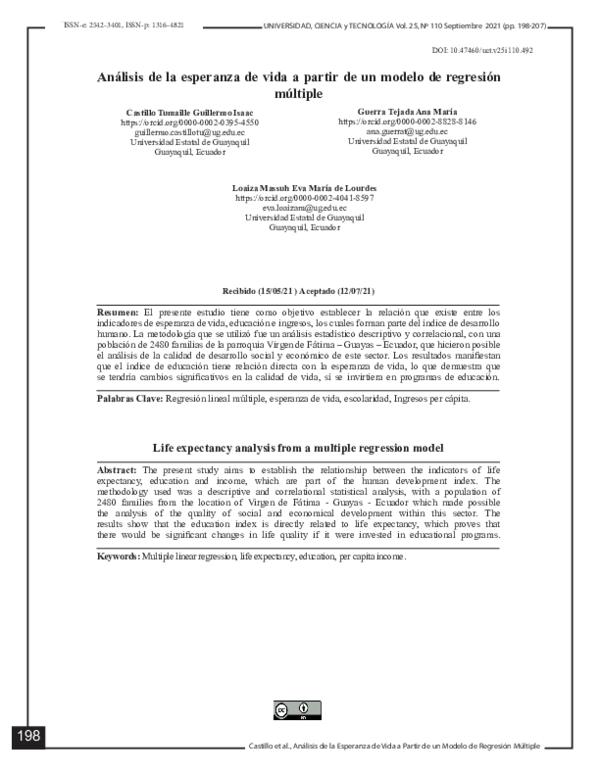 (PDF) Life expectancy analysis from a multiple regression model