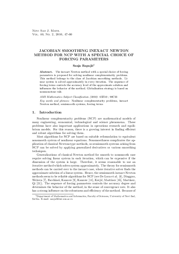 (PDF) Jacobian Smoothing Inexact Newton Method for NCP with a Special ...