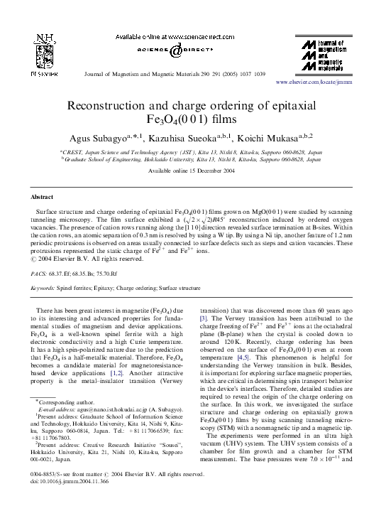 (PDF) Reconstruction and charge ordering of epitaxial Fe3O4(001) films