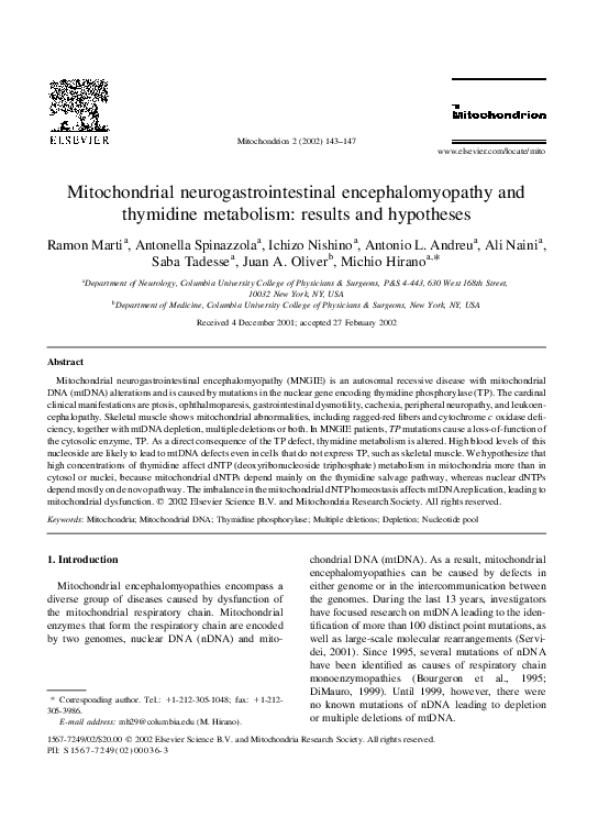 (PDF) Mitochondrial neurogastrointestinal encephalomyopathy and ...