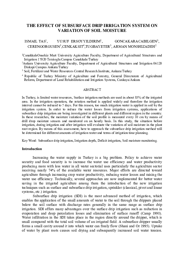 (PDF) The Effect of Subsurface Drip Irrigation System on Variation of ...