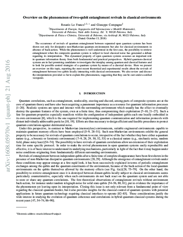 (PDF) Overview on the Phenomenon of Two-Qubit Entanglement Revivals in ...