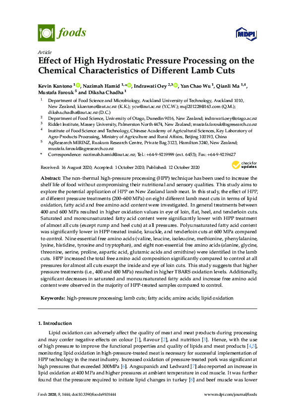(PDF) Effect of High Hydrostatic Pressure Processing on the Chemical ...