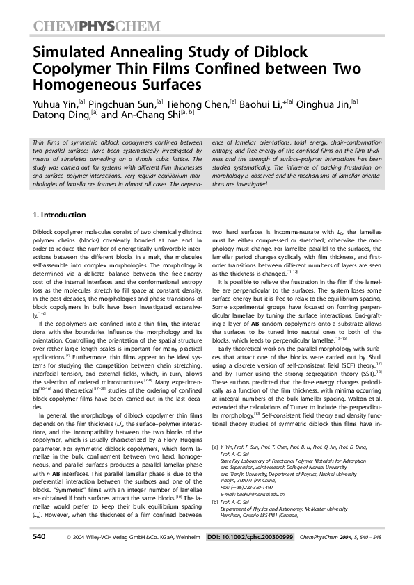 (PDF) Simulated Annealing Study of Diblock Copolymer Thin Films ...