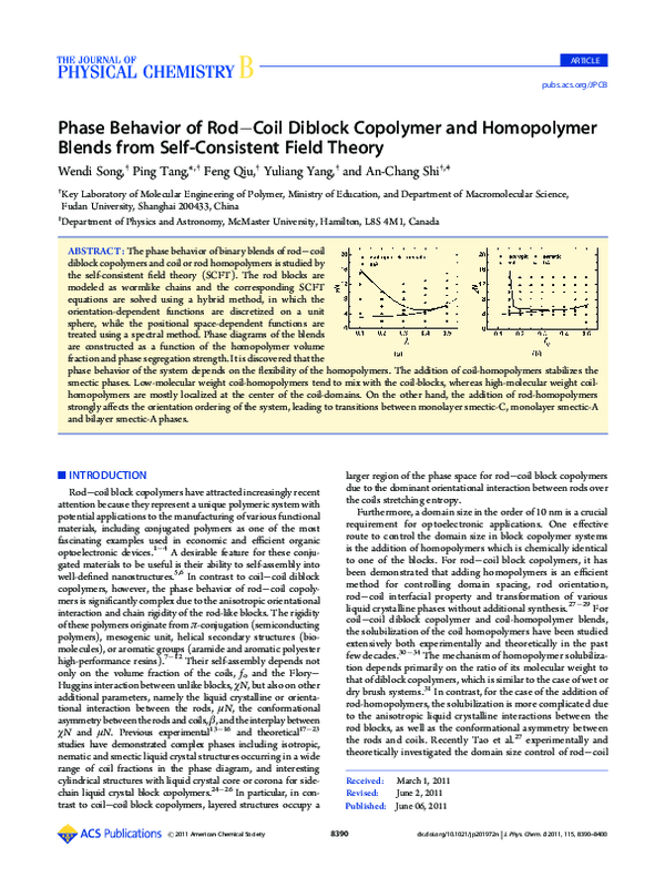 (PDF) Phase Behavior of Rod–Coil Diblock Copolymer and Homopolymer ...