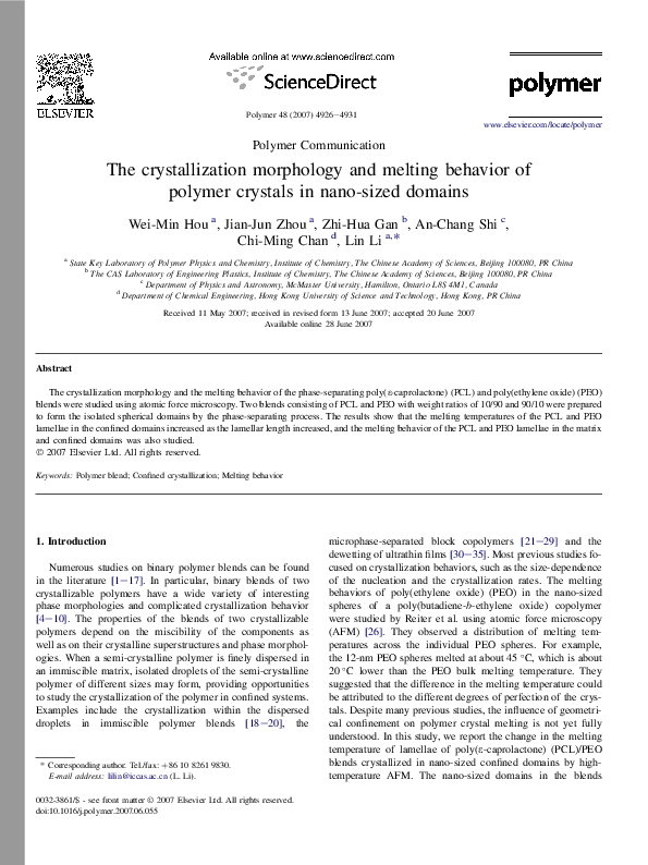 (PDF) The crystallization morphology and melting behavior of polymer ...
