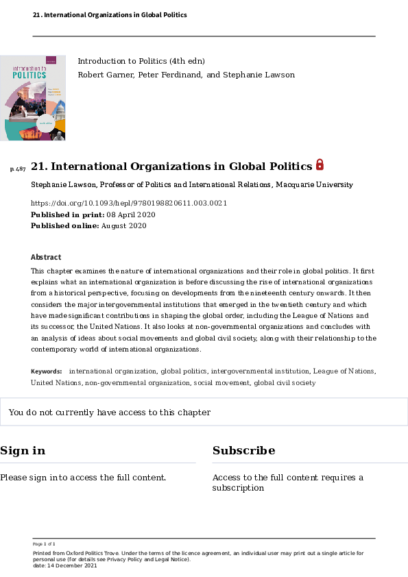 (PDF) 21. International Organizations in Global Politics