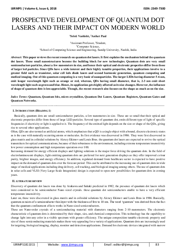 (PDF) Prospective Development Of Quantum Dot Lasers and Their Impact on ...
