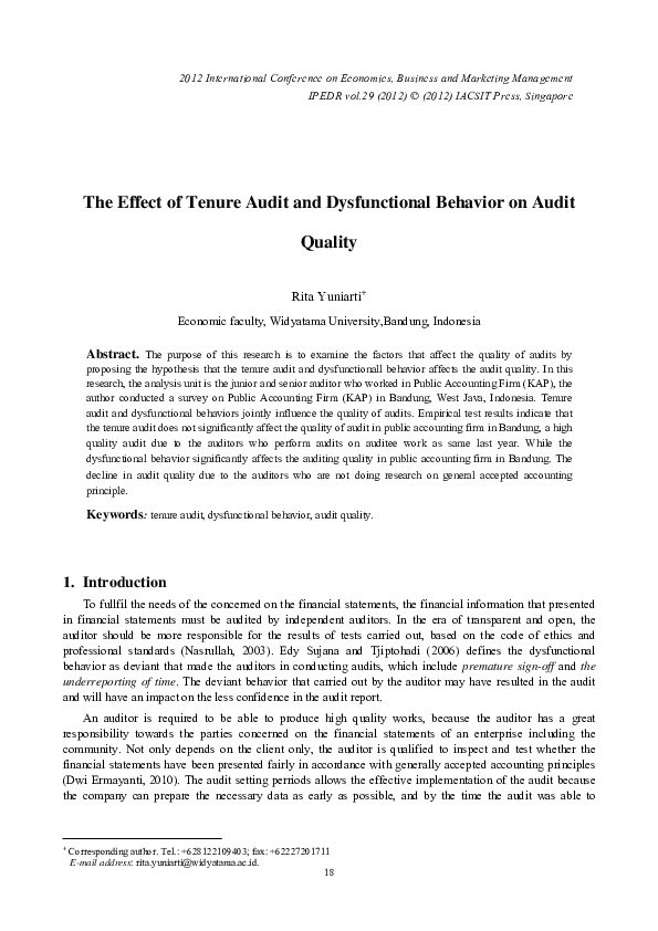 (PDF) The Effect of Tenure Audit and Dysfunctional Behavior on Audit ...
