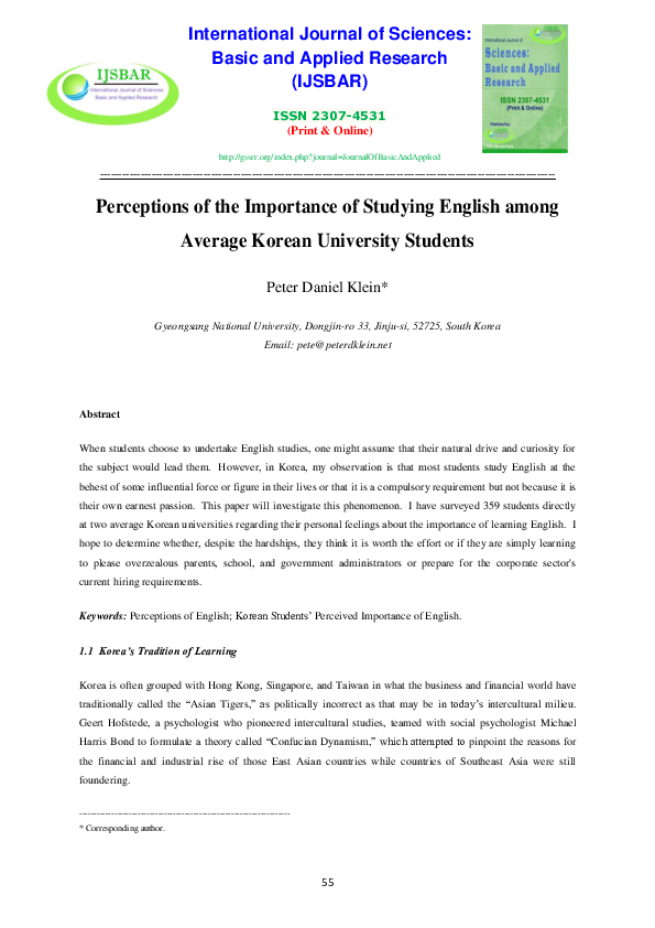 (PDF) Perceptions of the Importance of Studying English among Average ...