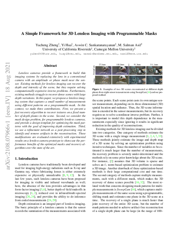 (PDF) A Simple Framework for 3D Lensless Imaging with Programmable Masks