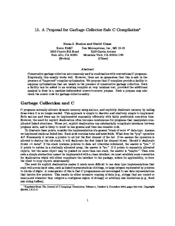 (PDF) 3. a Proposal for Garbage-collector-safe C Compilation Garbage ...
