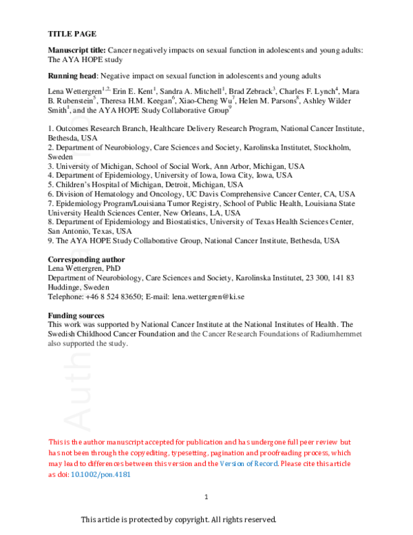 (PDF) Cancer negatively impacts on sexual function in adolescents and ...
