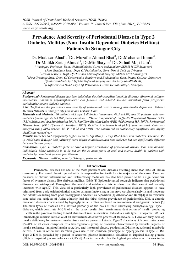 (PDF) Prevalence And Severity of Periodontal Disease in Type 2 Diabetes ...