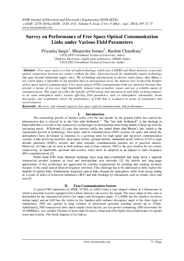 (PDF) Survey on Performance of Free Space Optical Communication Links ...
