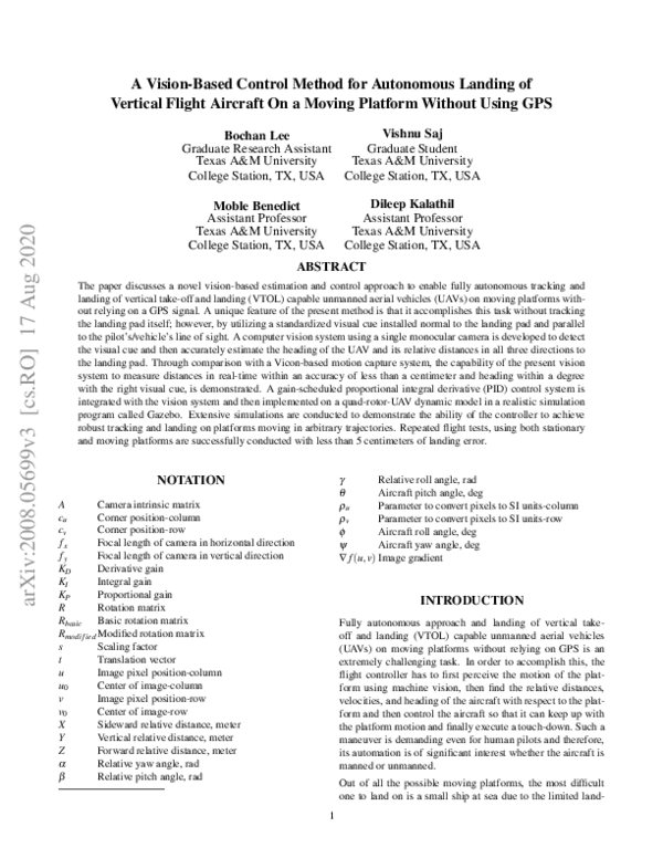 (PDF) A Vision-Based Control Method for Autonomous Landing of Vertical ...