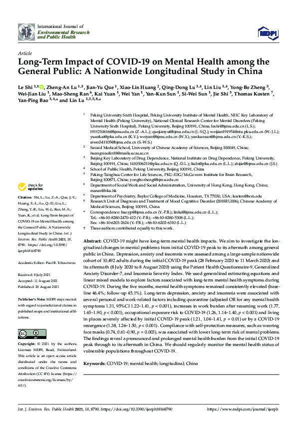 (PDF) Long-Term Impact of COVID-19 on Mental Health among the General ...