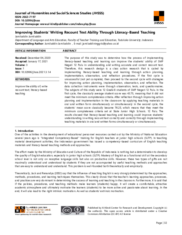 (PDF) Improving Students' Writing Recount Text Ability Through Literacy ...
