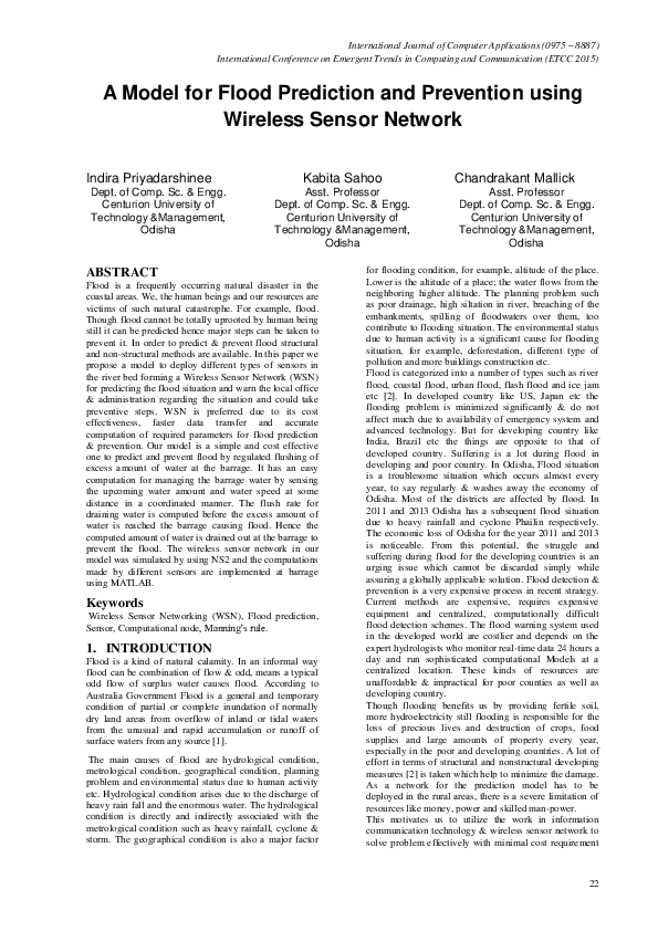 (PDF) 22 A Model for Flood Prediction and Prevention using Wireless ...