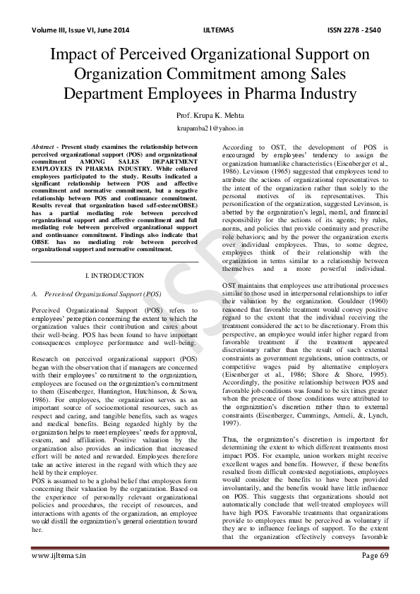 (PDF) Impact of Perceived Organizational Support on Organization ...