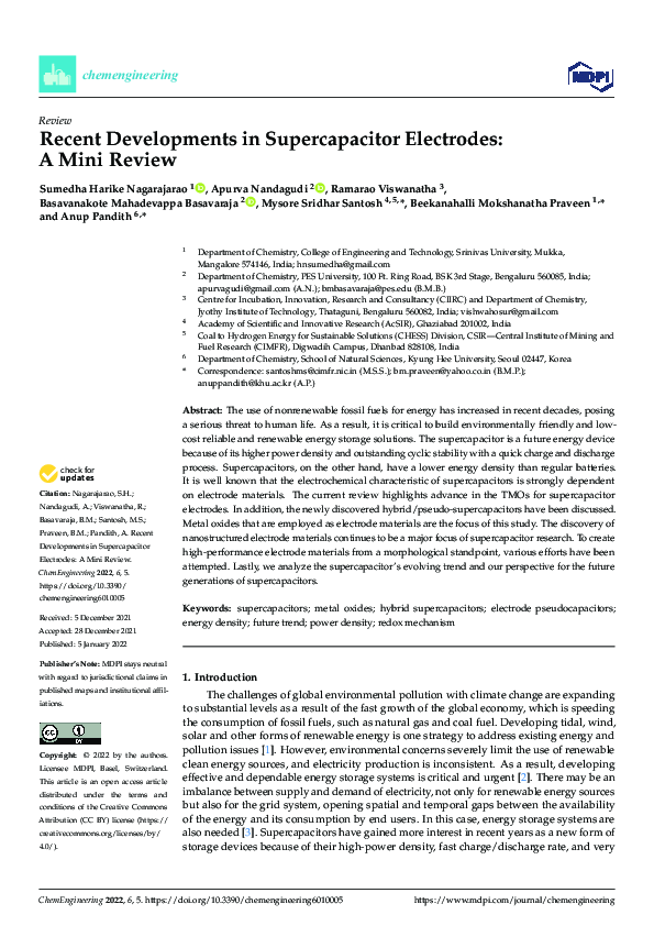 (PDF) Recent Developments in Supercapacitor Electrodes: A Mini Review