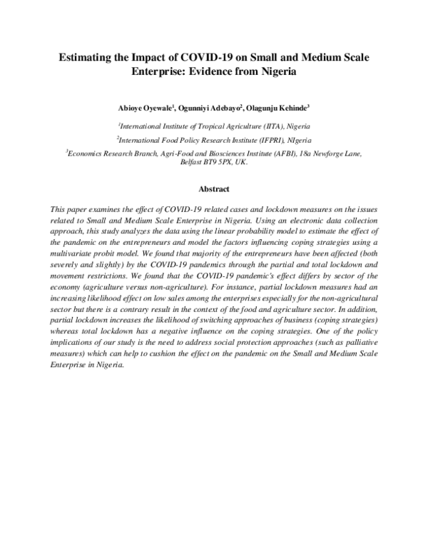 (PDF) Estimating the Impact of COVID-19 on Small and Medium Scale ...