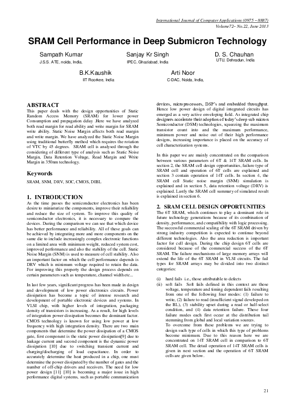 (PDF) SRAM Cell Performance in Deep Submicron Technology Sampath Kumar